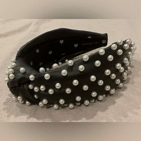 Lele Sadoughi Faux Leather Pearl Headband Lele Sadoughi | Accessories | Lele Sadoughi Jet Faux Leather  main image 2